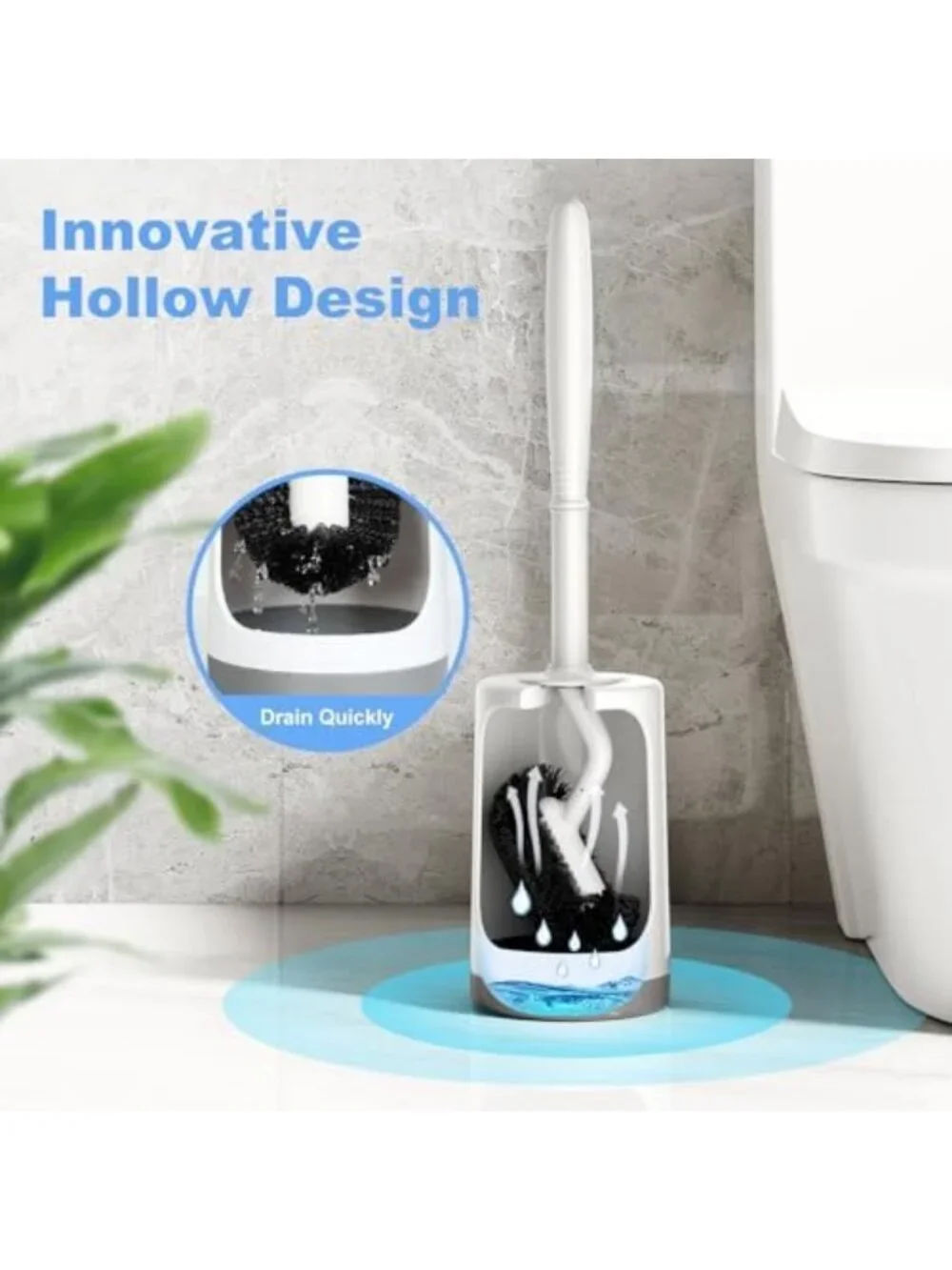 Curved Toilet Bowl Brush Set with Holder - Compact Deep Cleaning Scrubber - 3